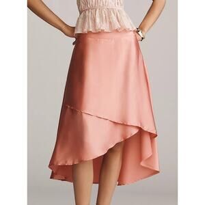 By Anthropologie Silky Satin Tiered Midi Skirt Pink/Rose women's size 10 NWT